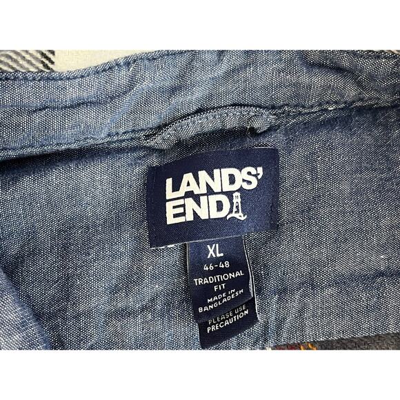 Lands' End XL 46-48 Flannel Traditional Fit Rugged Plaid Shirt gray 100% Cotton - Picture 2 of 5